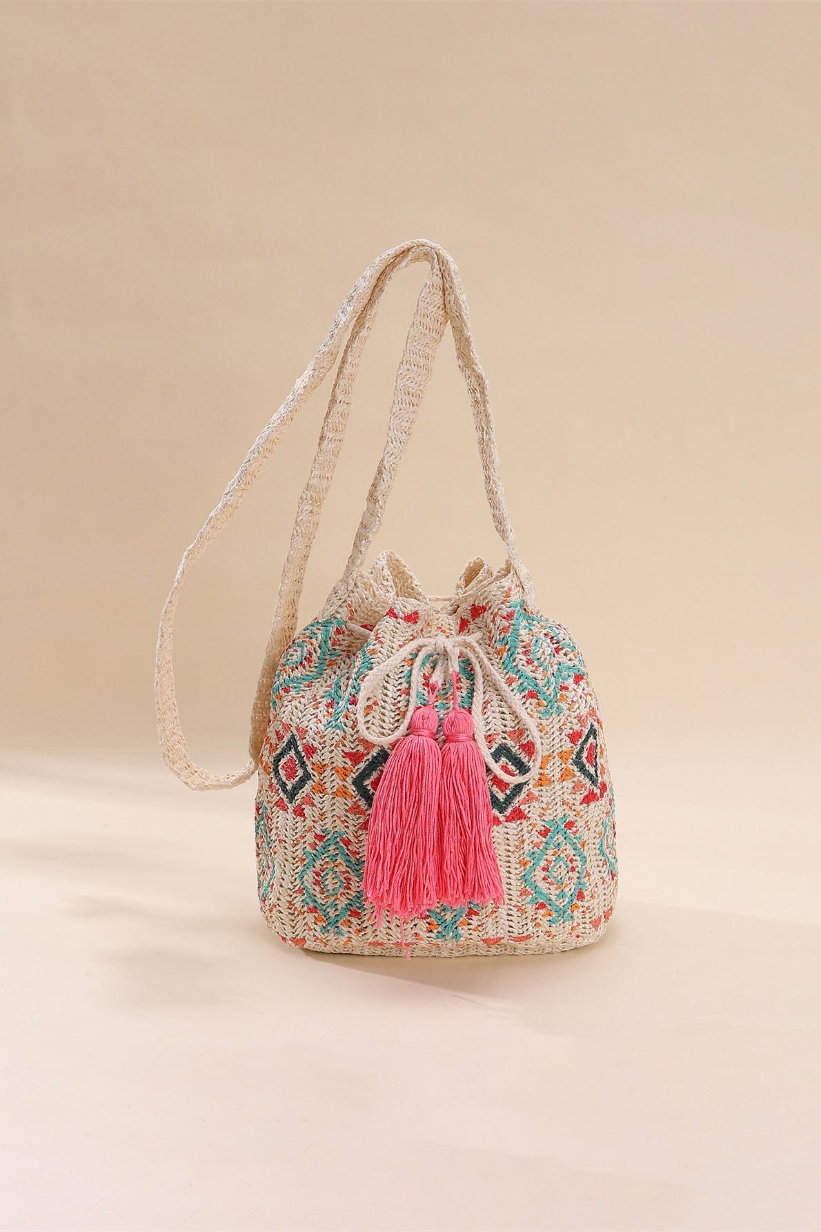 Bohemian Ethnic Cross-body Bag Woven Fringe Print Bucket Bag