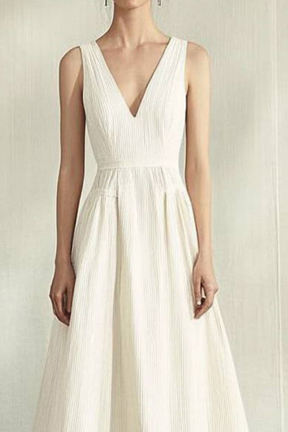 Elegant Dress Regular Fit Dress White V Neck Sleeveless Maxi Dress