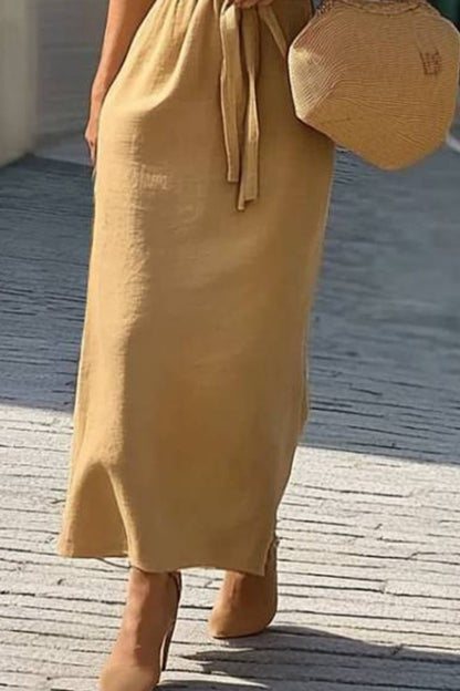 Vacation Casual Loose Dress Yellow V Neck Half Sleeve Maxi Dress