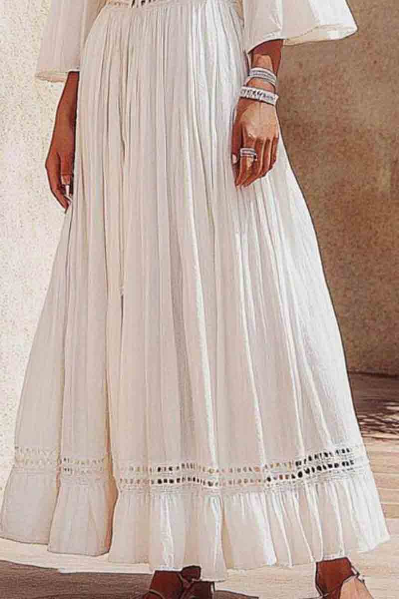 Vacation Casual Loose Dress Set White Off Shoulder 3/4 Length Sleeve Maxi Dress Suit