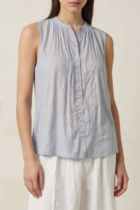 Daily Relaxed Top Sleeveless Button-Down Linen Style Top