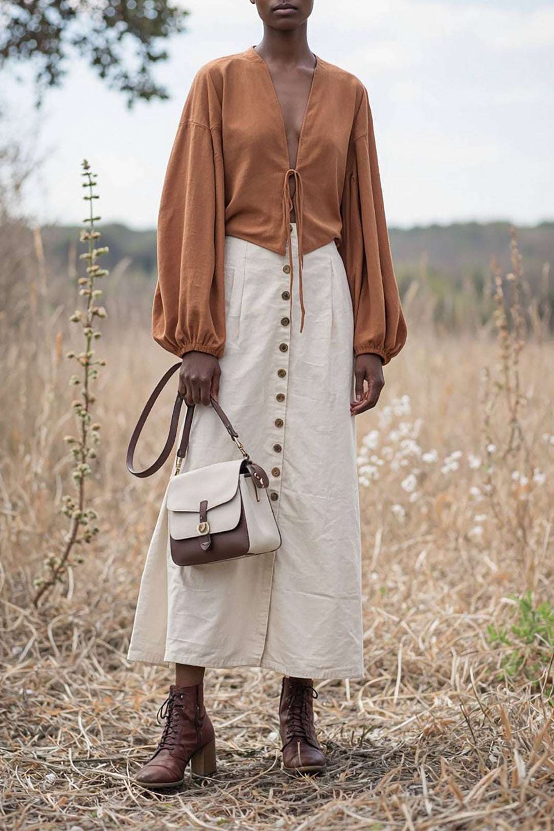 Daily Loose Top Long-Sleeve Lace Up Puff Sleeve Short Top