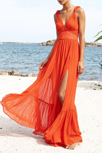 Beach Vacation Dress Romantic High Split Maxi Dress