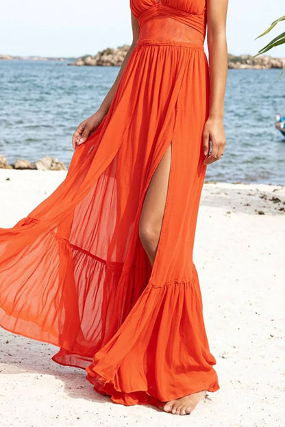 Beach Vacation Dress Romantic High Split Maxi Dress