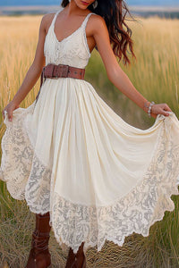 Bohemian Dress Lace Suspenders with Belt Midi Dress