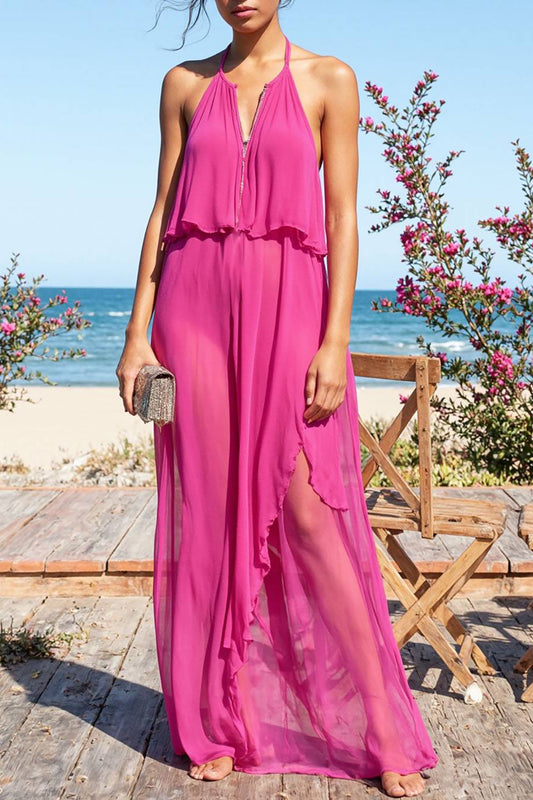 Bohemian Casual Dress Halter Neck V-Neck Maxi Dress