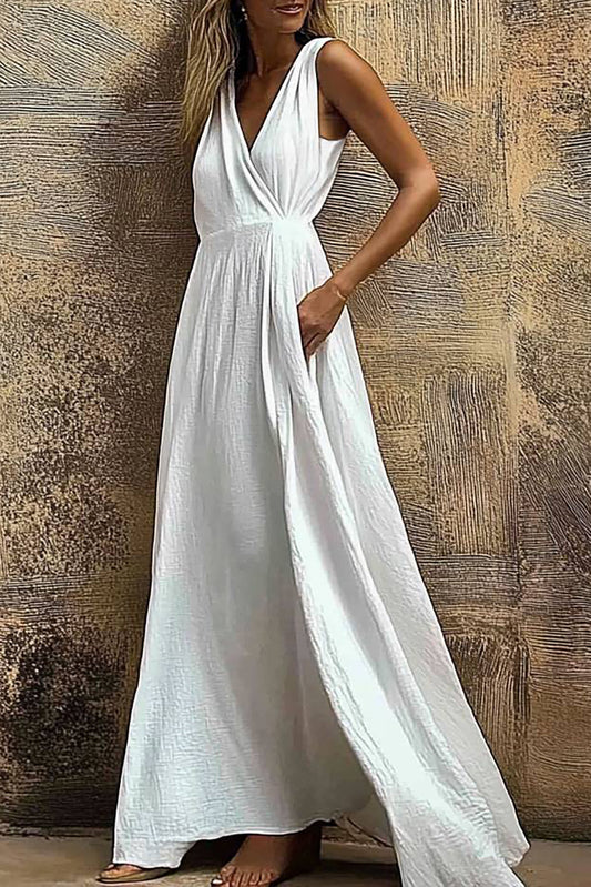 Casual Vacation Dress Sleeveless Cross Neck Pocket Maxi Dress