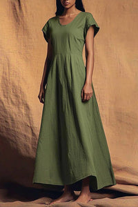 Bohemian Casual Dress Linen Round Neck Loose Maxi Dress