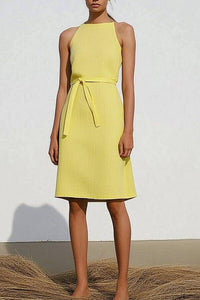 Chic Linen Dress Sleeveless Tied Yellow Knee-Length Dress