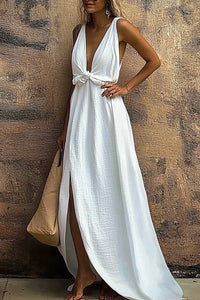 Daily Vacation Dress Deep V-neck High Split Ultra Maxi Dress