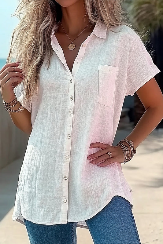 Bohemian Simple Shirt Collared Linen Side Split Long Top