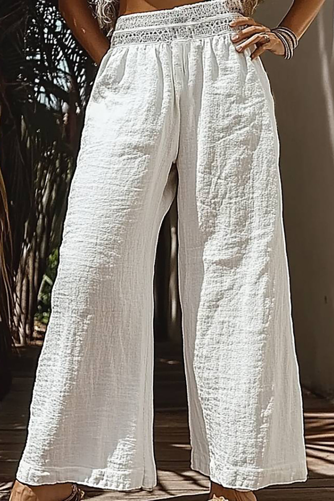 Casual Loose Linen Pants Elastic Waist Straight Pants