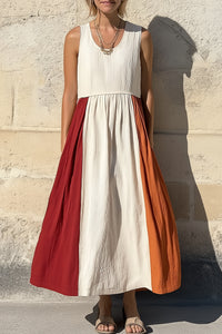 Casual Vacation Color-block Dress Crew Neck Sleeveless Maxi Dress