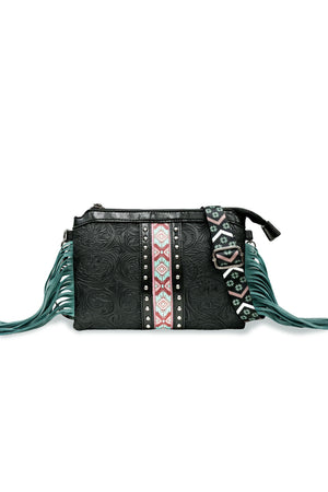 Bohemian Fringe Crossbody Bag Embossed Single Shoulder Holiday Bag