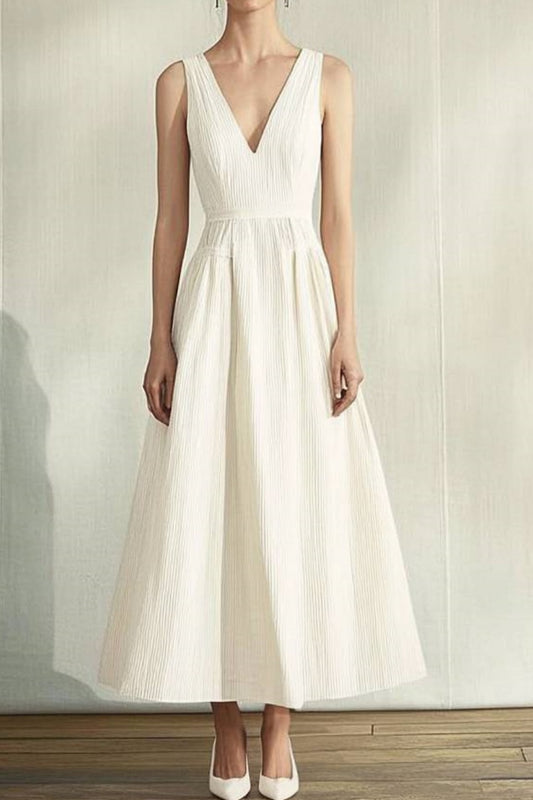 Elegant Dress Regular Fit Dress White V Neck Sleeveless Maxi Dress