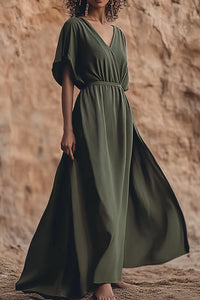 Bohemian Casual Dress Linen Cross Neck Maxi Dress