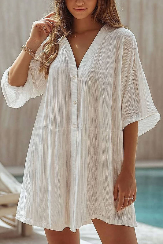 Vacation Casual Top Thin V-neck Short Sleeve Long Top