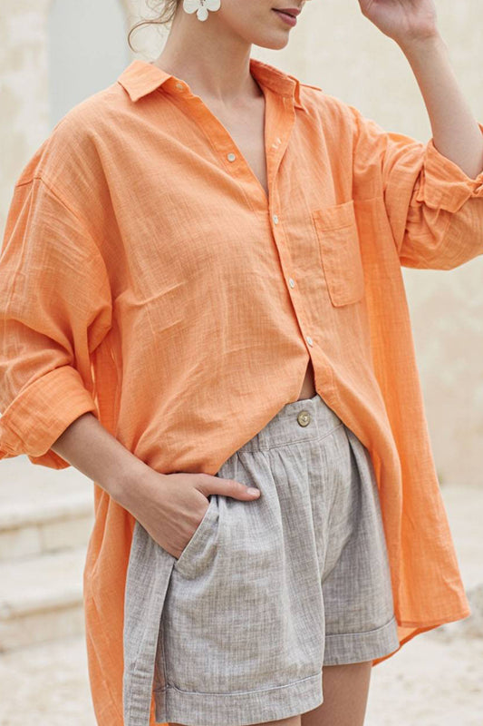 Daily Casual Shirt Linen Long Sleeve Basic Long Top