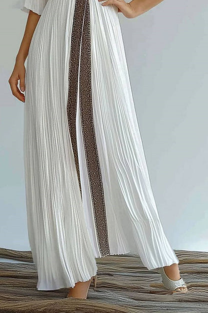 Vacation Casual Loose Dress White V Neck 3/4 Length Sleeve Maxi Dress