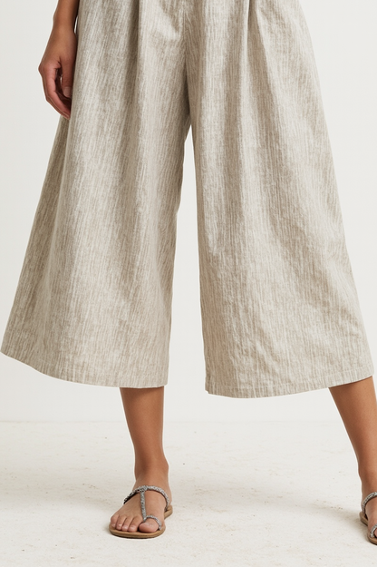 Casual Vacation Wide-Leg Pants Grey Pocketed Buttoned Pants