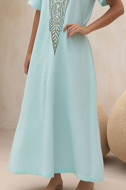 Vacation Casual Dress Print V-neck Short Sleeve Loose Maxi Dress