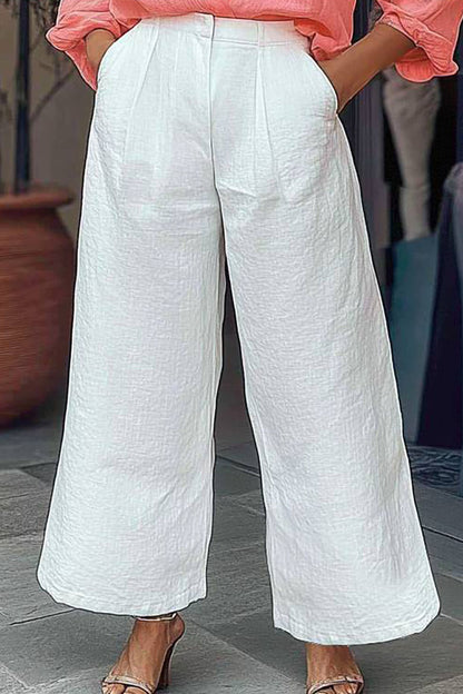 Casual Daily Long Pants with Pockets Straight-Leg Linen Pants