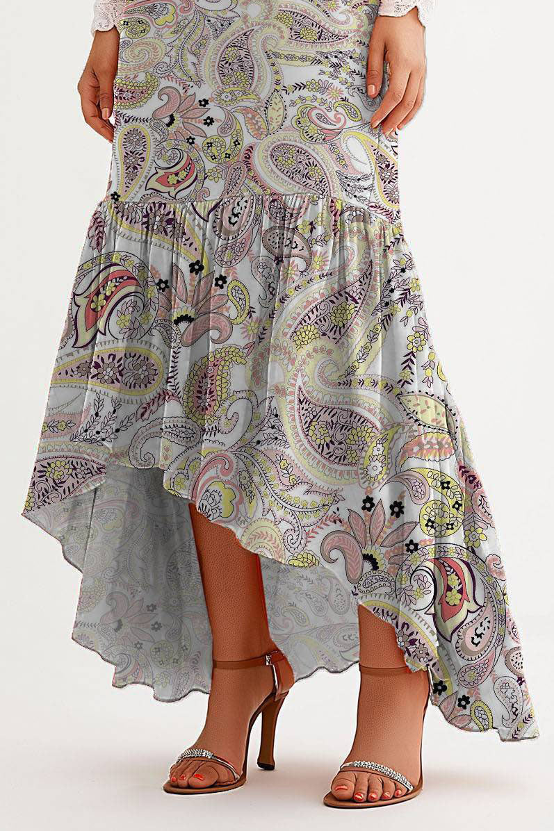 Casual Vacation Floral Skirt Front Short Back Long Skirt