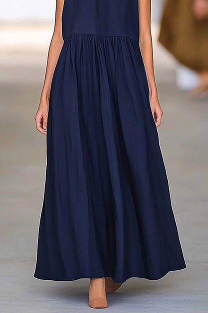 Casual Vacation Loose Dress Navy Crew Neck Sleeveless Maxi Dress