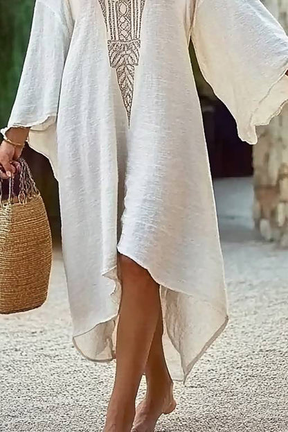 Bohemian Vacation Dress Deep V Loose Linen Maxi Dress