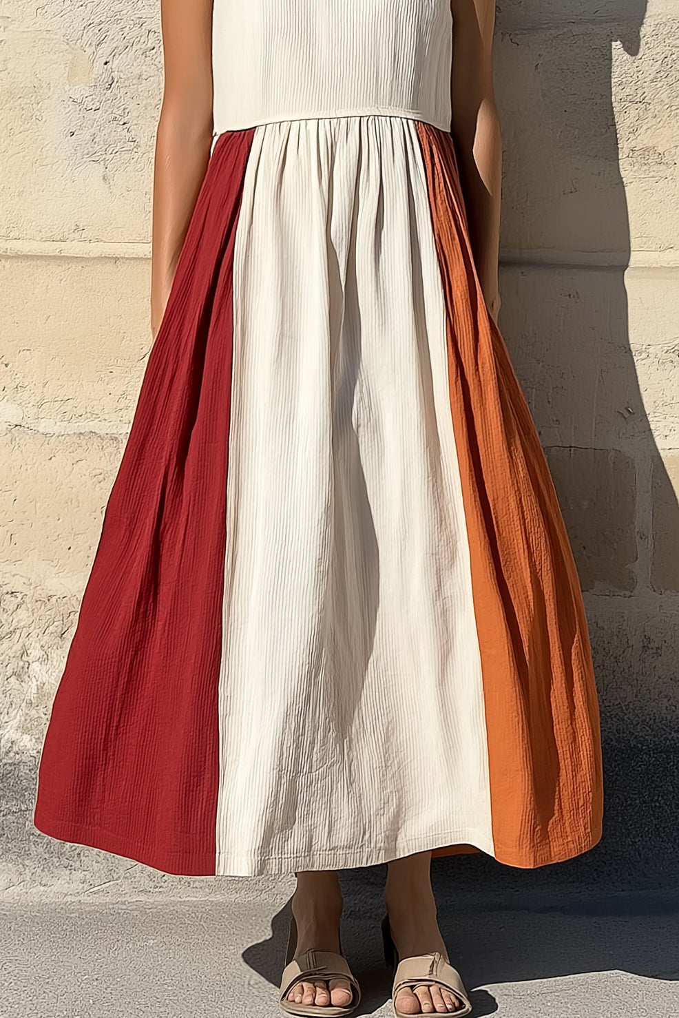 Casual Vacation Color-block Dress Crew Neck Sleeveless Maxi Dress