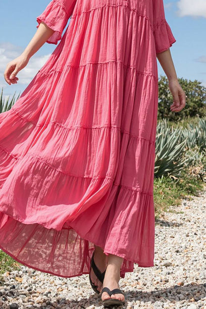 Bohemian Beachy Dress Deep-V Ruffle Sleeves Maxi Dress