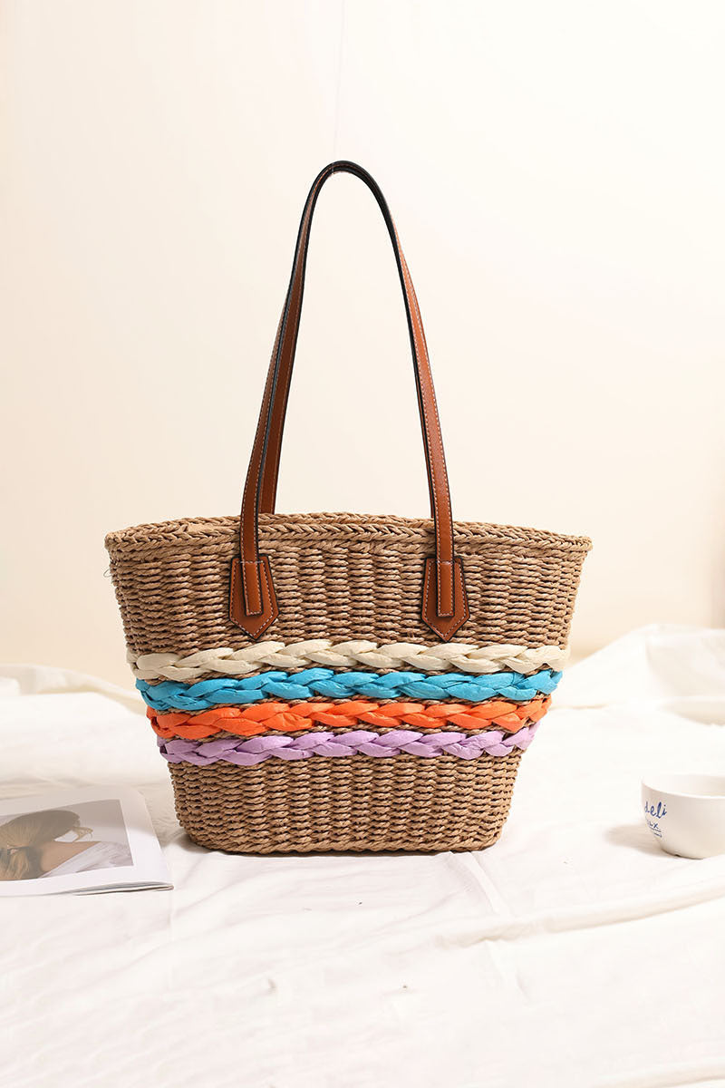 Bohemian Shoulder Bag New Rainbow Stripe Woven Beach Bag