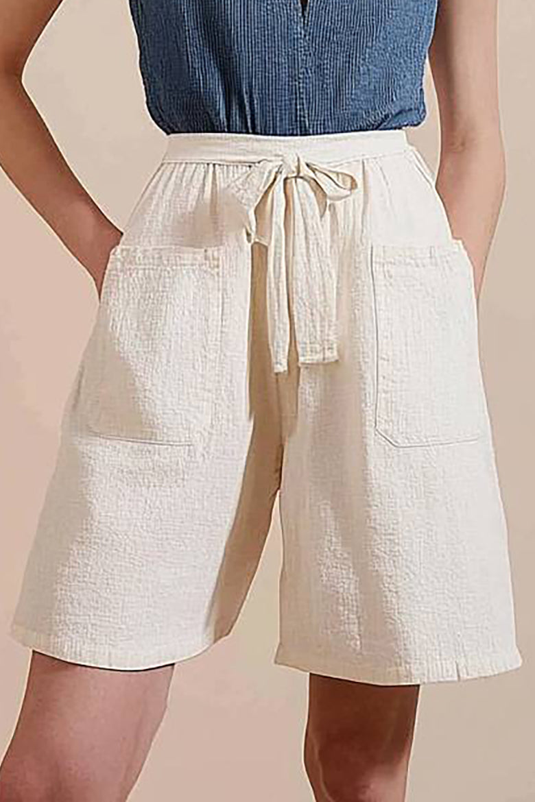 Casual Daily Linen Shorts Tied Beige Pocket Shorts