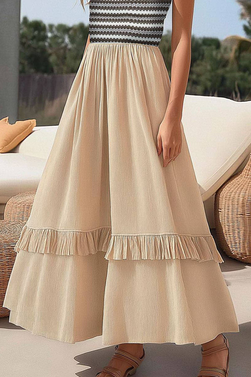 Bohemian Casual Dress Color Block Slip Tiered Ruffle Maxi Dress