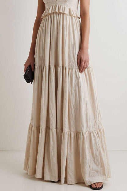 Bohemian Vacation Dress Ruffle Sleeves V-Neckline Maxi Dress