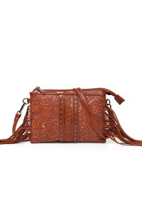 Bohemian Fringe Crossbody Bag Embossed Single Shoulder Holiday Bag