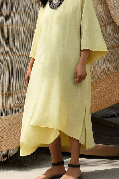 Casual Daily Loose Dress Yellow Light Yellow Linen V-Neck Maxi Dress