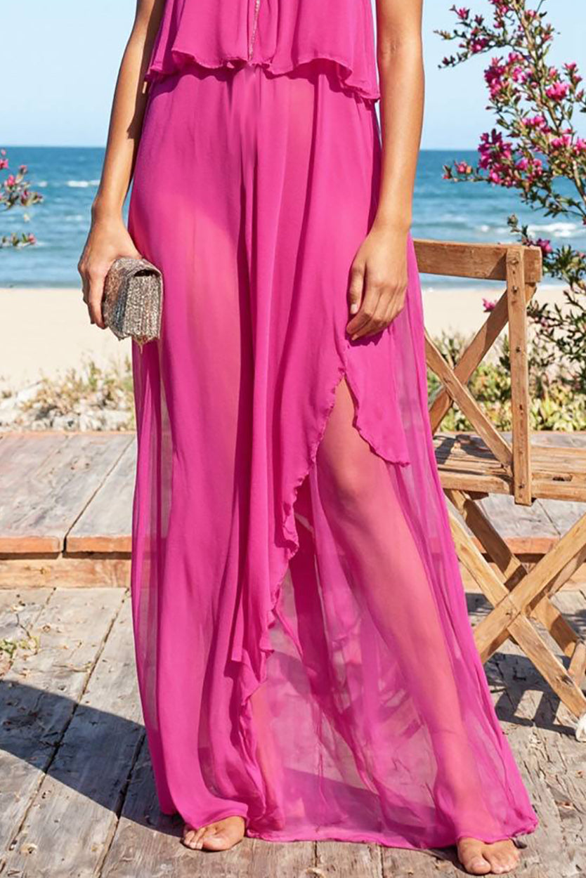 Bohemian Casual Dress Halter Neck V-Neck Maxi Dress