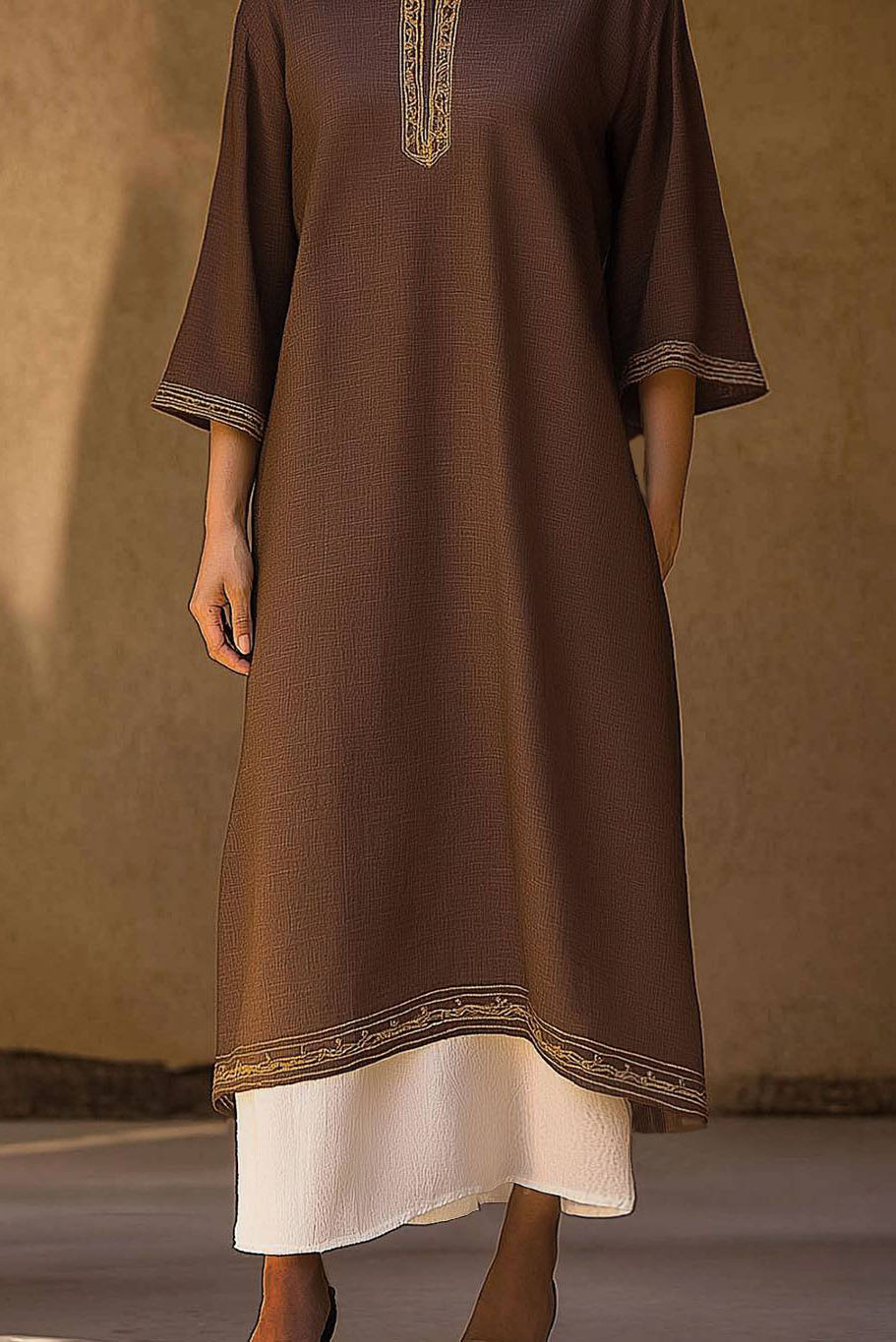 Daily Casual Brown Dress Loose Faux Two-Piece Printed Maxi Dress