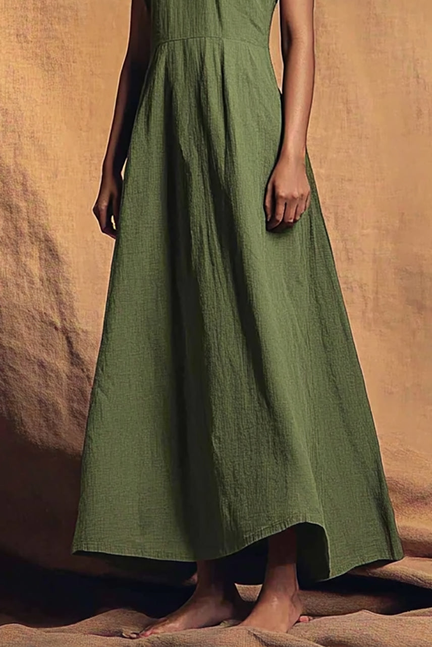 Bohemian Casual Dress Linen Round Neck Loose Maxi Dress