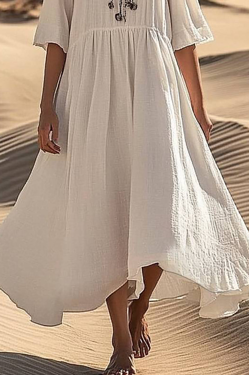 Bohemian Vacation Dress Deep V-neck Loose Flared Maxi Dress