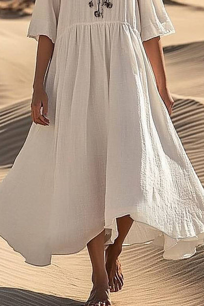 Bohemian Vacation Dress Deep V-neck Loose Flared Maxi Dress