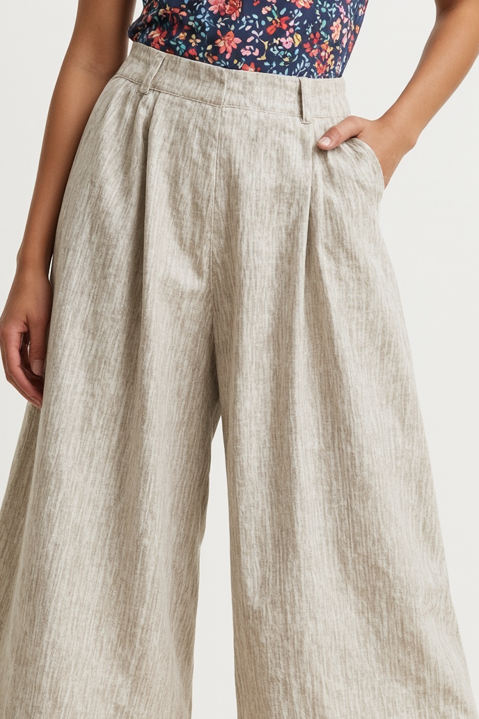 Casual Vacation Wide-Leg Pants Grey Pocketed Buttoned Pants