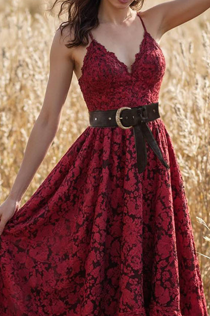 Bohemian Lace Dress Suspenders with Belt Midi Dress