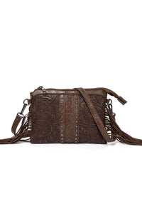 Bohemian Fringe Crossbody Bag Embossed Single Shoulder Holiday Bag