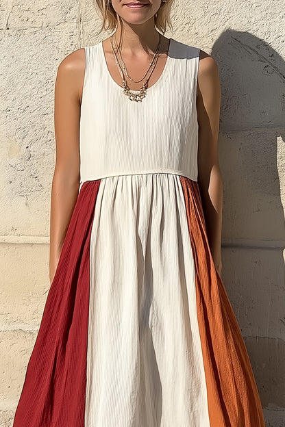 Casual Vacation Color-block Dress Crew Neck Sleeveless Maxi Dress