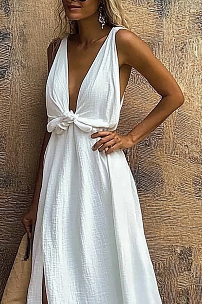 Daily Vacation Dress Deep V-neck High Split Ultra Maxi Dress