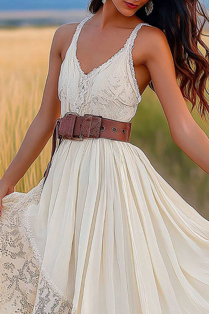 Bohemian Dress Lace Suspenders with Belt Midi Dress