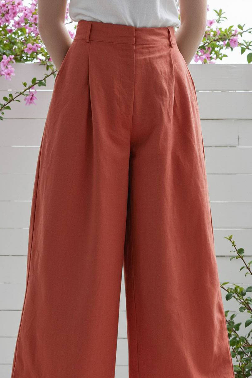 Casual Daily Wide-Leg Pants Brown Loose High-Waist Long Pants