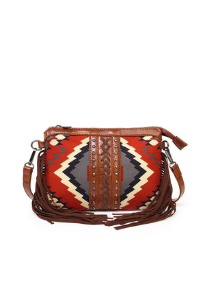 Bohemian Fringe Crossbody Bag Embossed Single Shoulder Holiday Bag